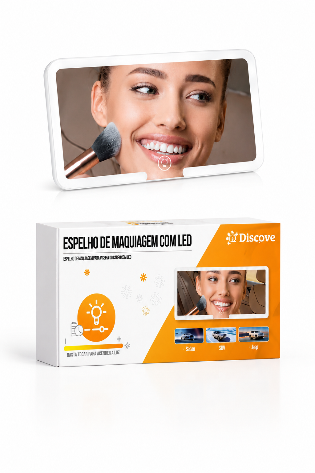 Espelho LED Automotivo para Quebra-Sol Discove CS020 – 3 Tons de Luz e Recarregável