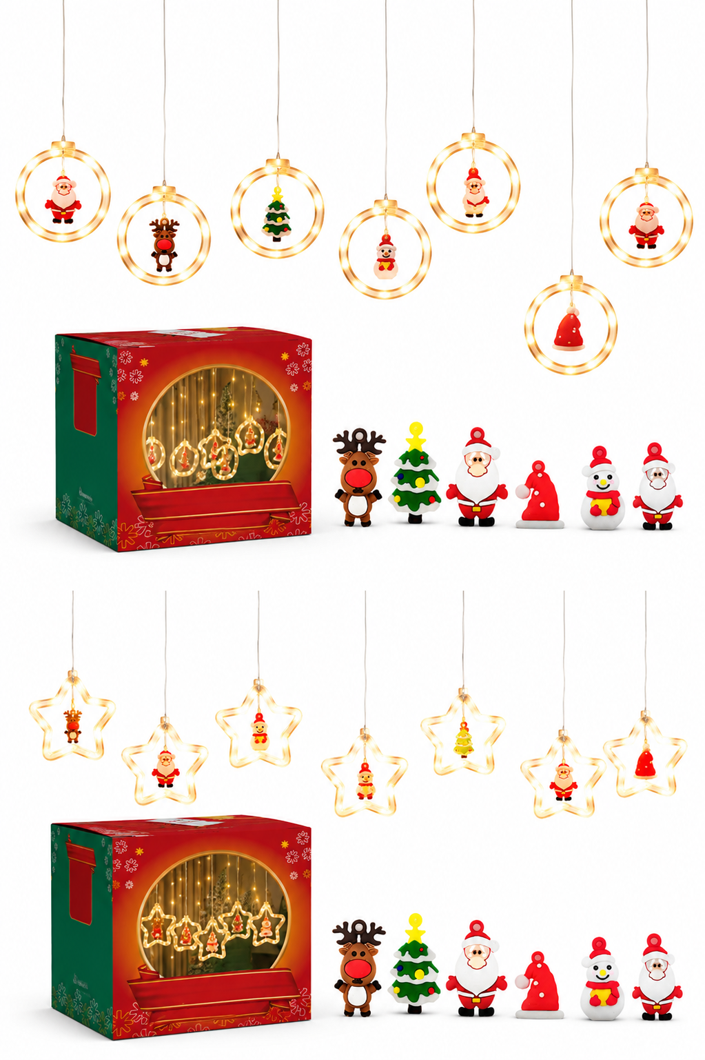 Cortina LED Natalina Discove com 10 Anéis e Figuras de Silicone – Série N05