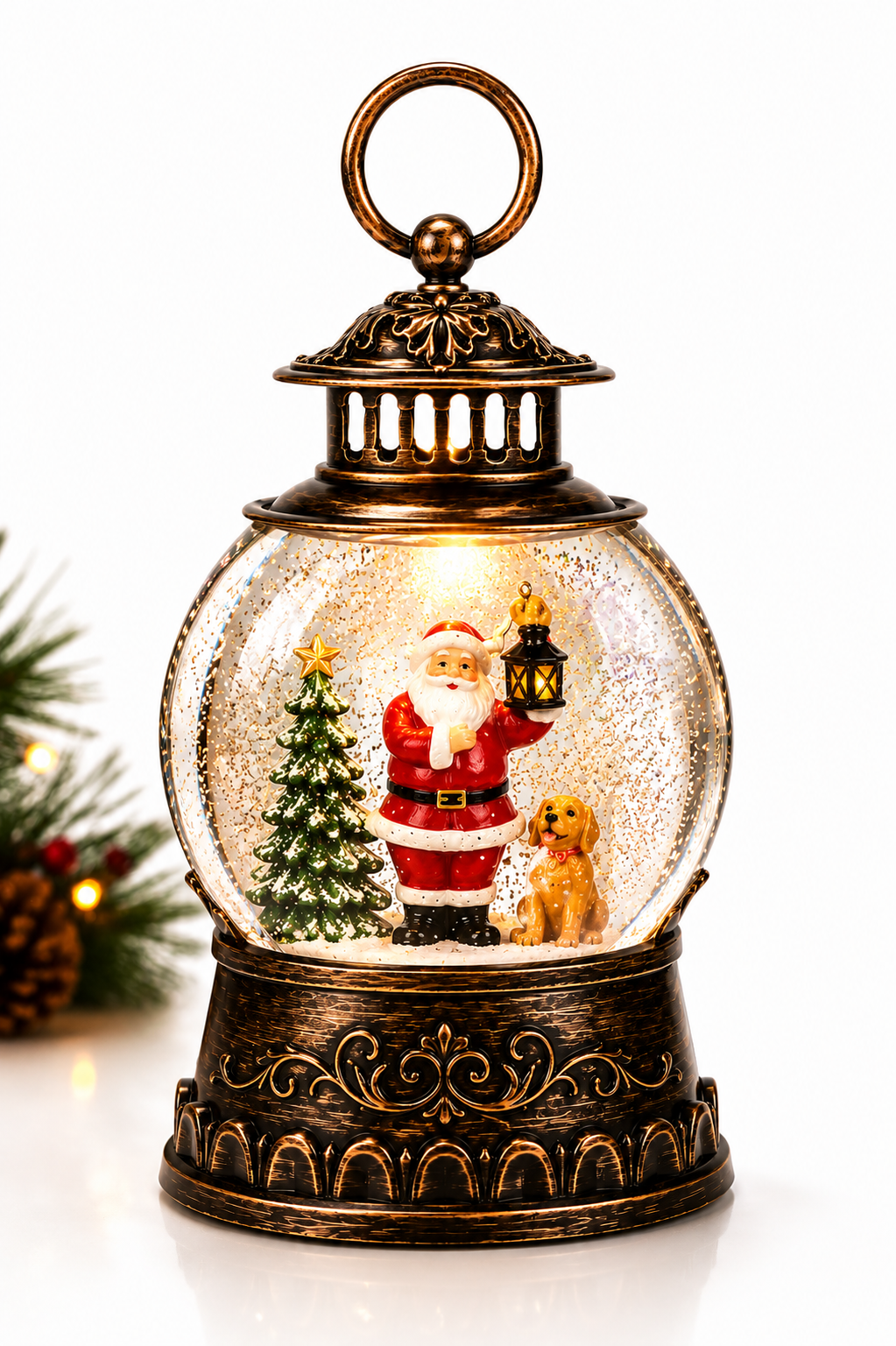 Lanterna de Natal Musical Snow Oval com Neve Automática – 21cm (SKU N38)