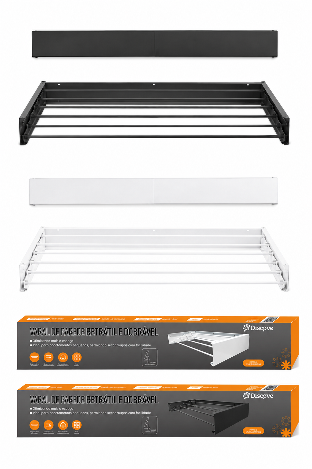 Varal Mágico Retrátil Discove em Alumínio – Dobrável, Reforçado e Antiferrugem (60cm, 80cm ou 100cm)